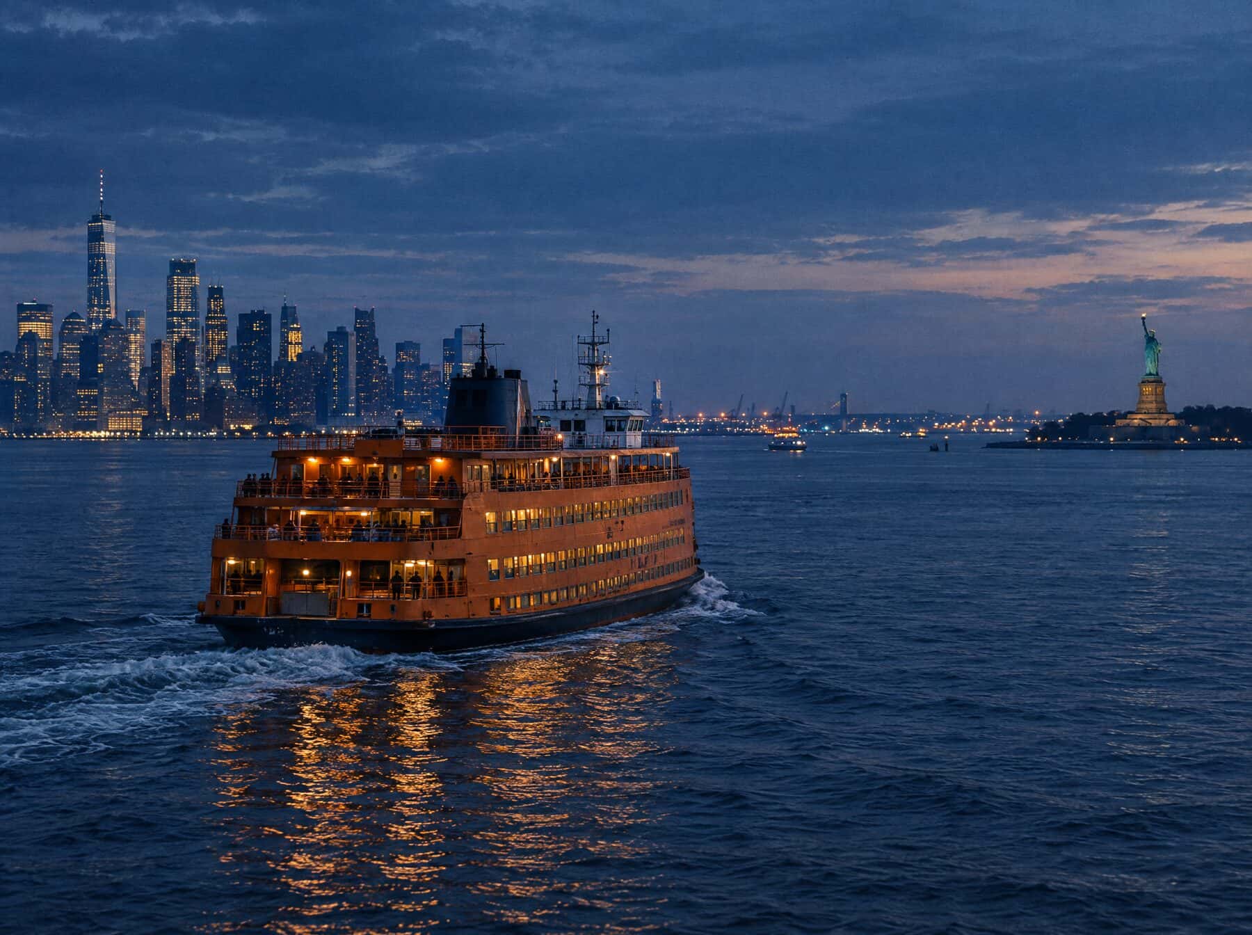 The Staten Island Ferry crossing New York Harbor